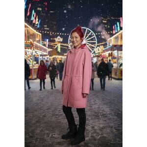 Desigual  Lenzy Winter Barbie Fun Playful Pink Red Wool Reversible Hoodie Coat